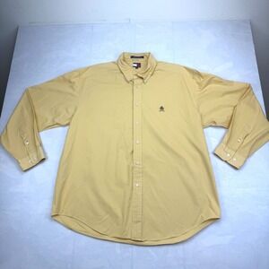 Tommy Hilfiger Shirt Mens XL Gold Embroidered Logo Regular Collared Button Down